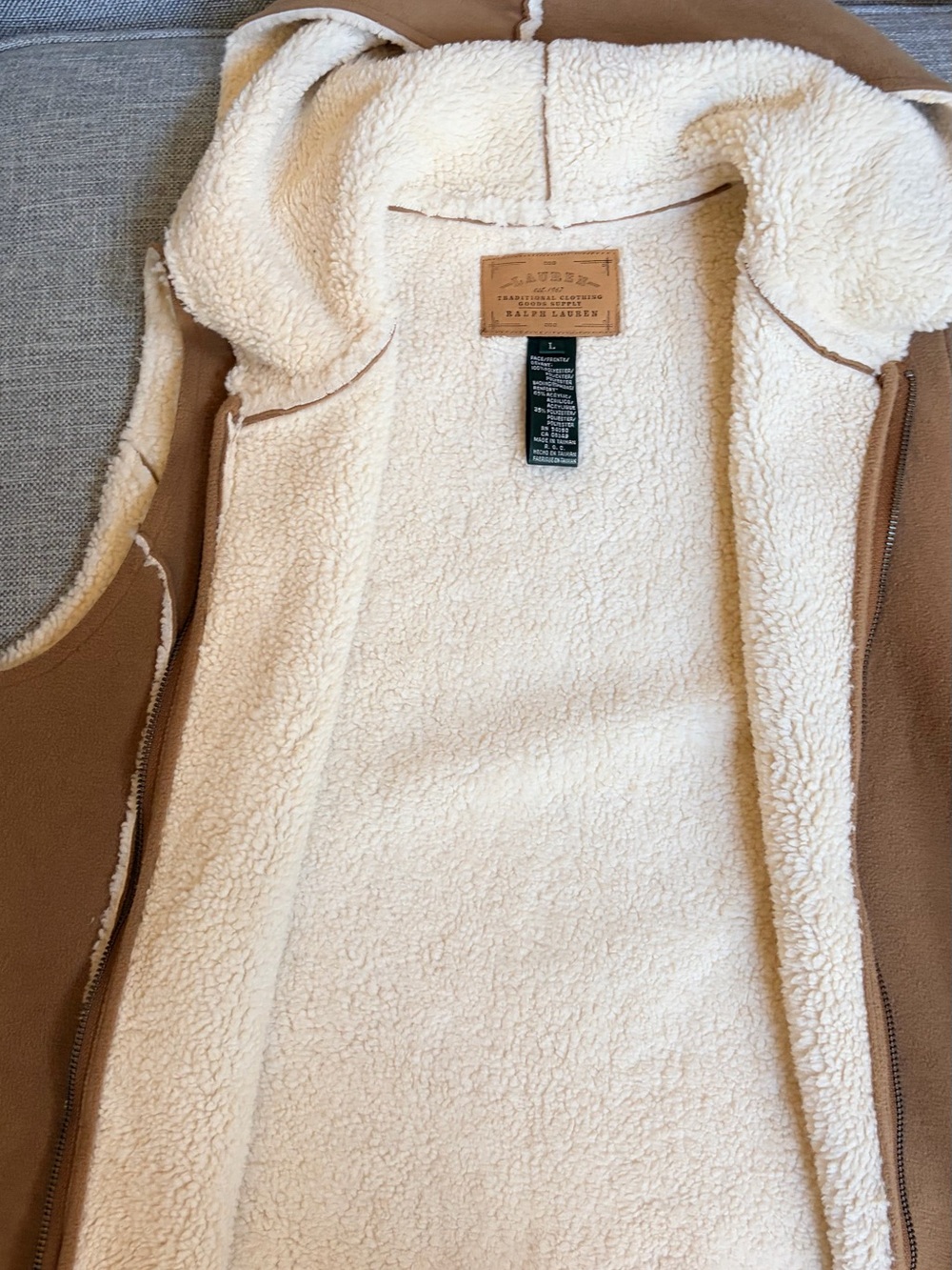 VTG Ralph Lauren Women’s Tan Sherpa-Lined Jacket Large